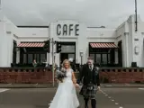 couple outside the brisbane house wedding venue in largs ayrshire