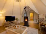 fireplace in couples lodge at bowfield lodges