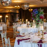 Tables set for dinner for a wedding