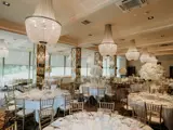 Glasgow Wedding Venue Setup with Chandeliers and Round Tables with White Linen 