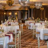 Tables set for dinner for a wedding